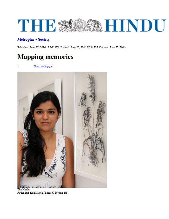 Sumakshi Singh, Mapping memories, The Hindu, 27 June 2016